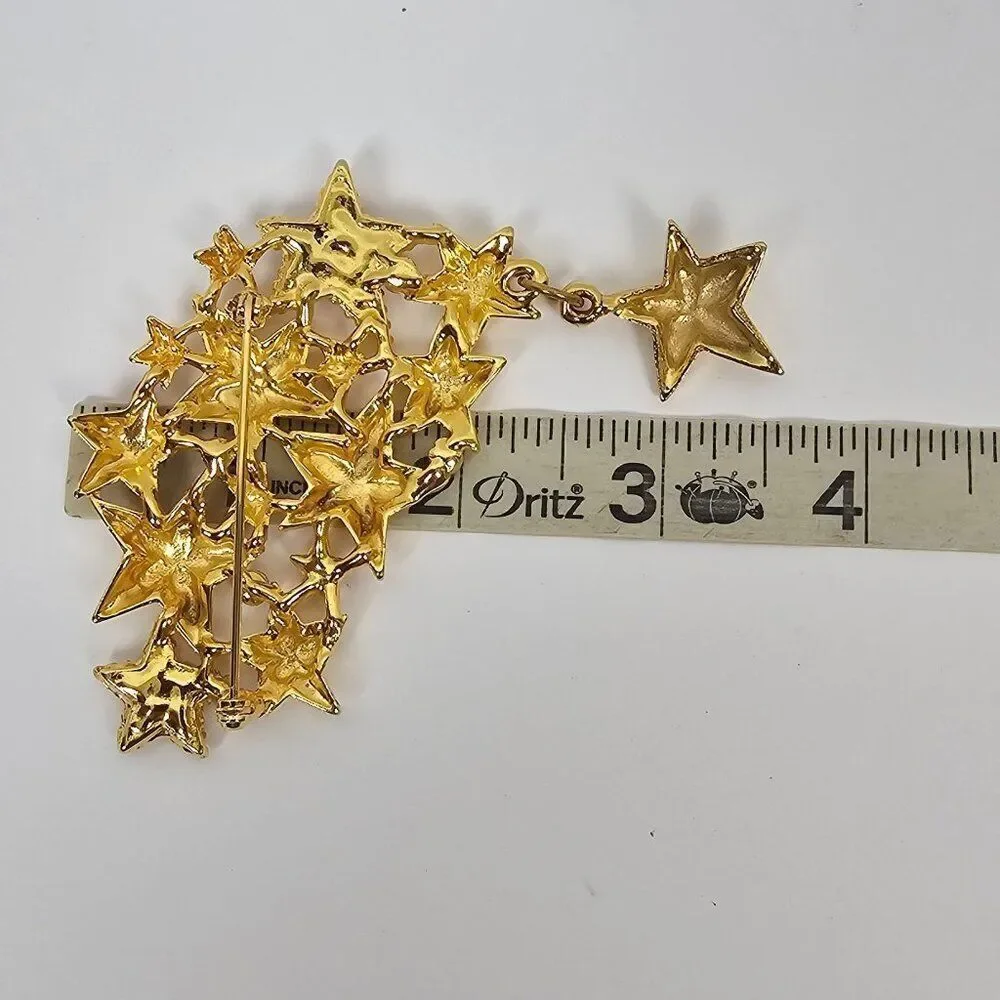 Vintage Shooting Star Cluster Brooch Pin Massive Statement Red Enamel Rhinestone